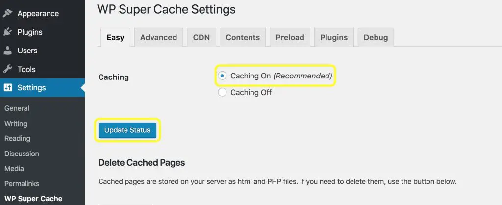 WP Siuper Cache Settings